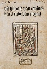 Titelpagina van een oude druk van Karel ende Elegast.