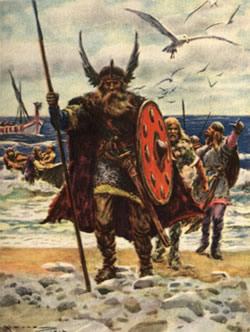Woeste Vikingen landen op een onbekende kust